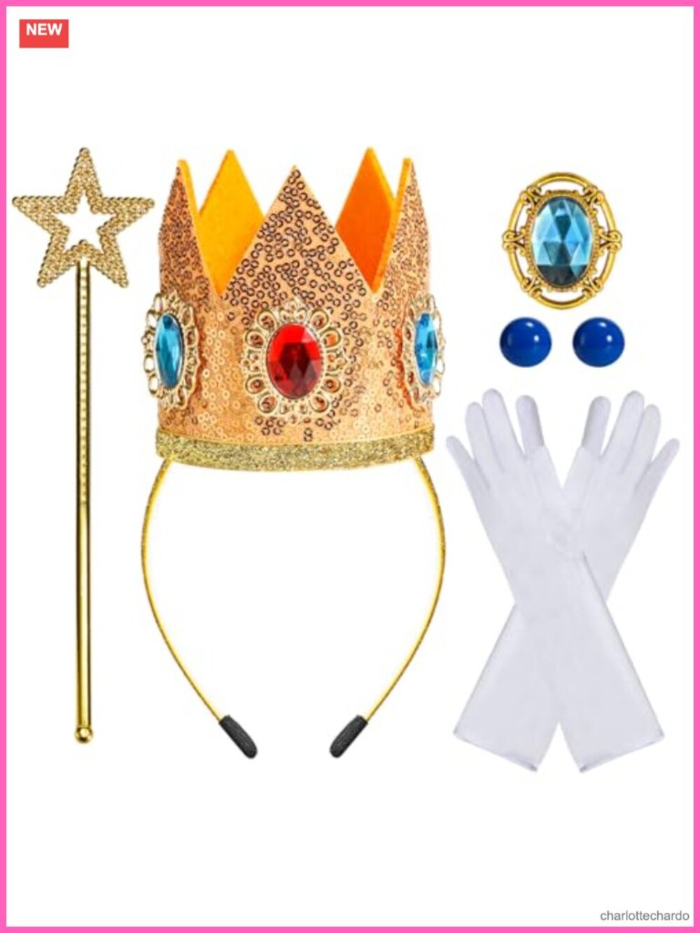 5PCS Princess Costume Accessory Set Tiara Wand Gloves Brooch Earrings Dress Up